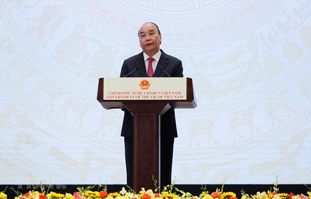 Prime Minister Nguyen Xuan Phuc speaks at the ceremony.