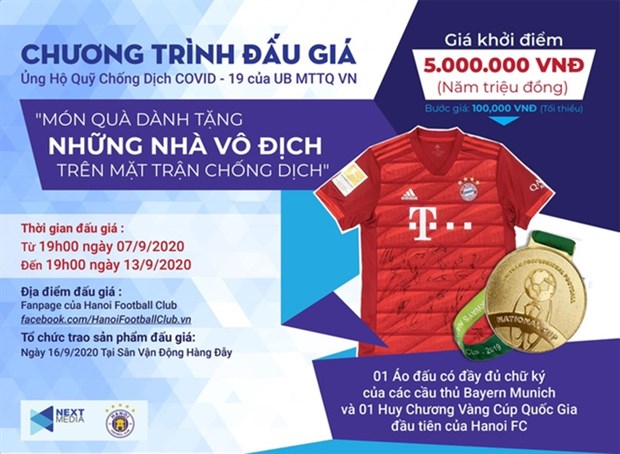 Next Media and Hanoi FC have launched an auction programme to support the fight against the COVID-19. (Photo: nld.com.vn)