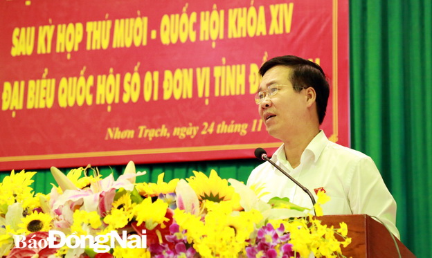 Ông Võ Văn Thưởng phát biểu với cử tri H.Nhơn Trạch