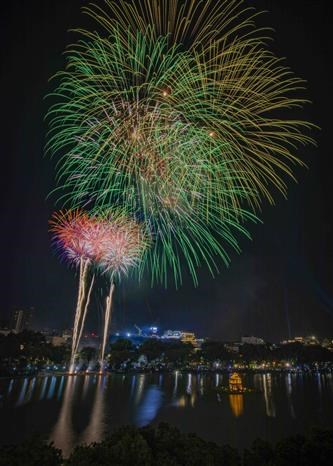 Fireworks light up sky in the capital city of Hanoi to welcome in the new year of 2021.