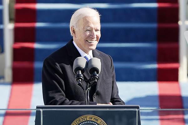 Tân Tổng thống Mỹ Joe Biden phát biểu sau khi tuyên thệ nhậm chức tại Đồi Capitol ở Washington DC, ngày 20-1-2021. Ảnh: AFP/TTXVN