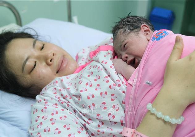 A woman and her newborn are seen at a hospital in HCMC. HCMC and 20 other provinces plan to reward women who give birth to two children before they turn 35, in a bid to raise fertility rates – PHOTO: VNA