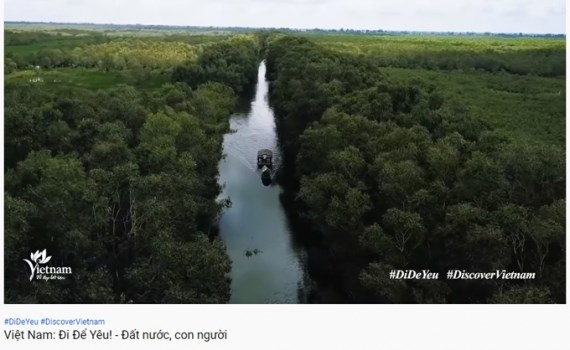 A screenshot of a video clip promoting Vietnam's natural beauty (VNA)