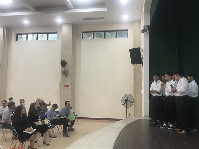 Students present their projects to the jury at the eProjects Innovation Showcase held at the Cao Thắng Technical College in HCM City on March 16. VNS Photo Gia Lộc