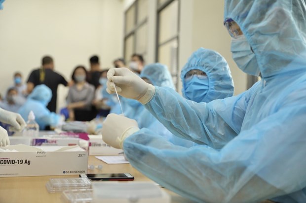 A health worker handles samples for COVID-19 testing (Photo: VNA)