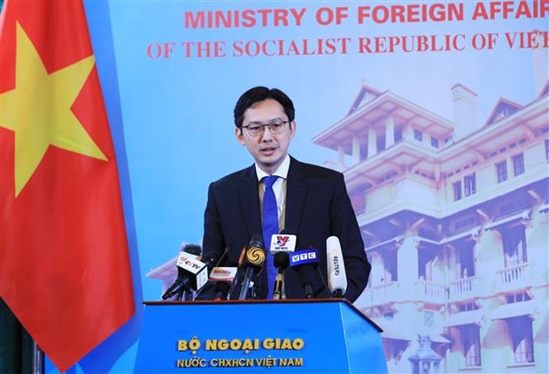 Do Hung Viet, head of the Foreign Ministry's Department of International Organisations speaks at the press conference.