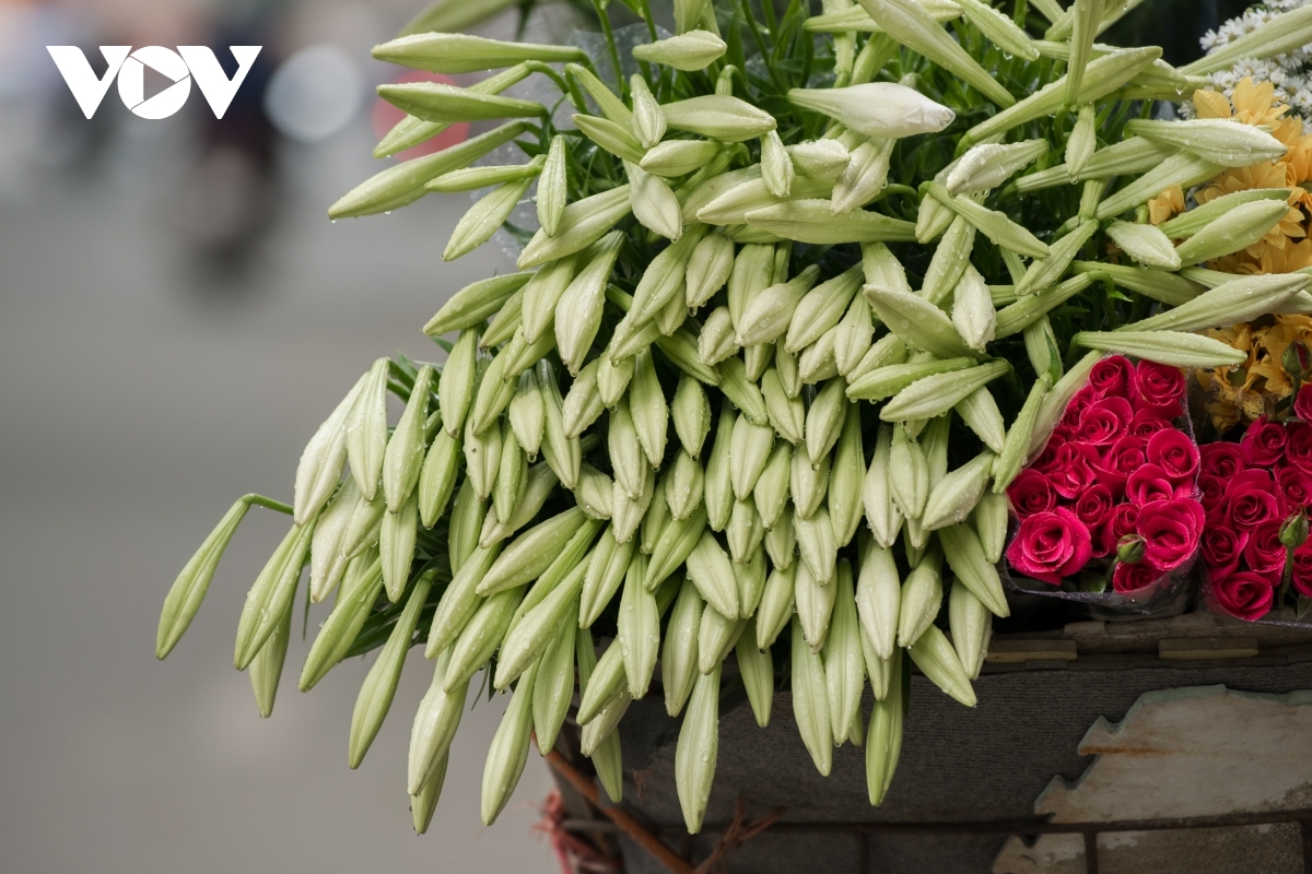 Street vendors must pour water on the flowers to keep them fresh all day.