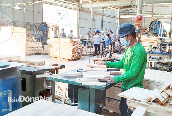 Sản xuất gỗ tại Công ty TNHH Sản xuất thương mại Phương Sinh. Ảnh: Vương Thế