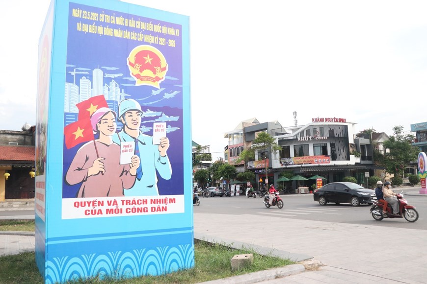 Posters on the election on the street in Dong Ha city, Quang Tri province. 