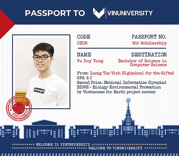 Passport vào Trường đại học VinUniversity ghi tên Vũ Duy Tùng được công bố chính thức trên Fanpage của trường