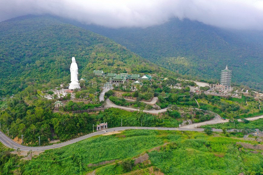 An aerial view of Linh Ung - Bai But Pagoda 