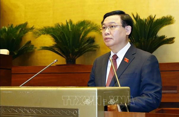 Chủ tịch Quốc hội khóa XIV Vương Đình Huệ phát biểu. Ảnh Doãn Tấn - TTXVN