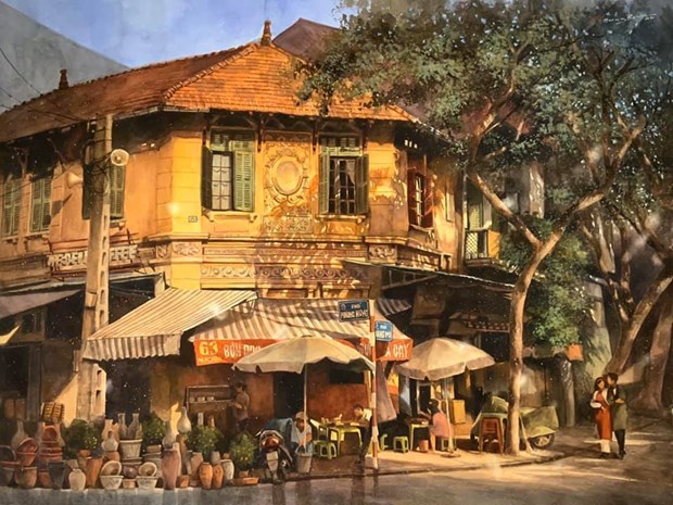 An ancient house on Phung Hung – Hang Ma T-junction in Hanoi’s Old Quarter.