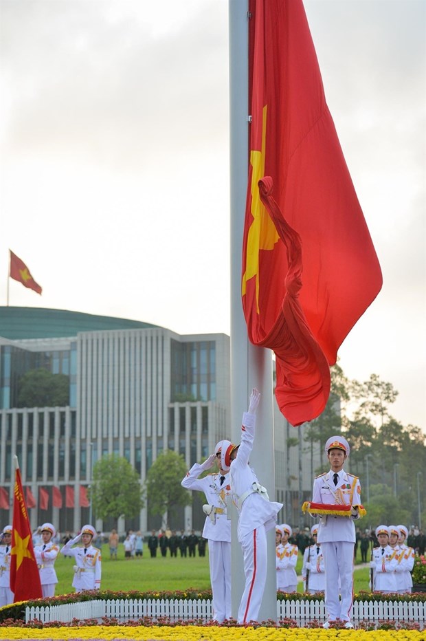 Flying the national flag at Ba Dinh Square.