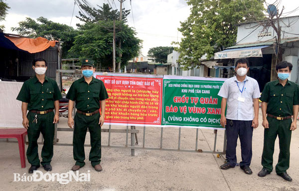 Mô hình Chốt kiểm soát vùng xanh an toàn tại KP.Tân Cang của Hội Cựu chiến binh P.Phước Tân. Ảnh: CTV