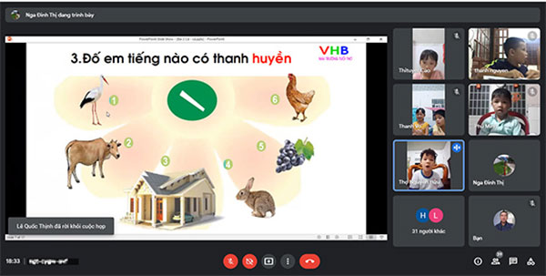 Một buổi học online của lớp 1/3, Trường tiểu học Nguyễn Khuyến (TT.Định Quán, H.Định Quán). Ảnh chụp màn hình. Ảnh: Hải Yến