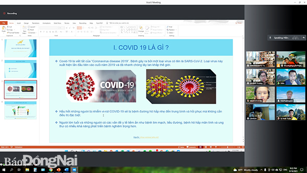 Một nhóm sinh viên Trường đại học Lạc Hồng họp online trong quá trình tham gia cuộc thi LHU chung tay đẩy lùi dịch Covid-19. Ảnh: H.Yến