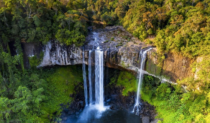 Located inside the Kon Chu Rang Nature Reserve in K'Bang district, the cascade marks the origins of the Con River.