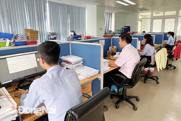  Cán bộ phòng Quản lý thu, BHXH tỉnh Đồng Nai xử lý nghiệp vụ để giải quyết hồ sơ theo Nghị quyết số 116/NQ-CP.
