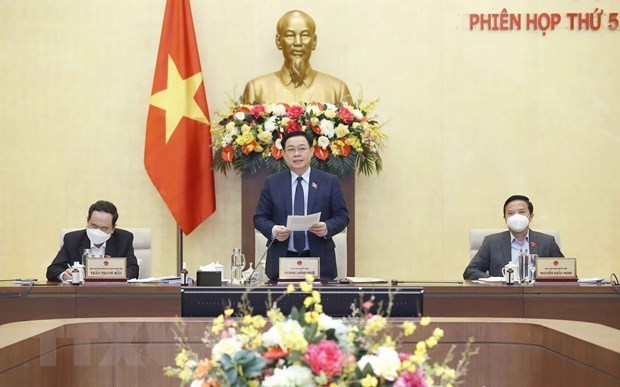 National Assembly Chairman Vuong Dinh Hue speaks at the NA Standing Committee's fifth sitting in Hanoi on November 22. 