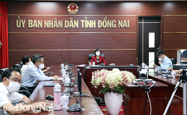 Phó chủ tịch UBND tỉnh Nguyễn Thị Hoàng cùng lãnh đạo một số đơn vị tham gia sự kiện Gặp gỡ châu Âu tại điểm cầu Đồng Nai