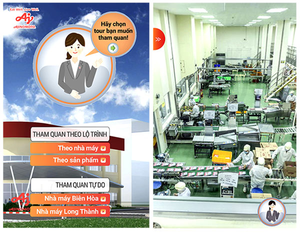Các hình ảnh quảng bá du lịch thực tế ảo tại Nhà máy Sản xuất bột ngọt Ajinomoto của Công ty TNHH Ajinomoto Việt Nam tại Biên Hòa