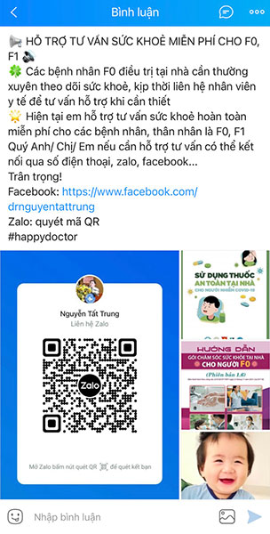 Người dân có thể quét mã QR để liên hệ BS Nguyễn Tất Trung để được tư vấn điều trị bệnh Covid-19 tại nhà