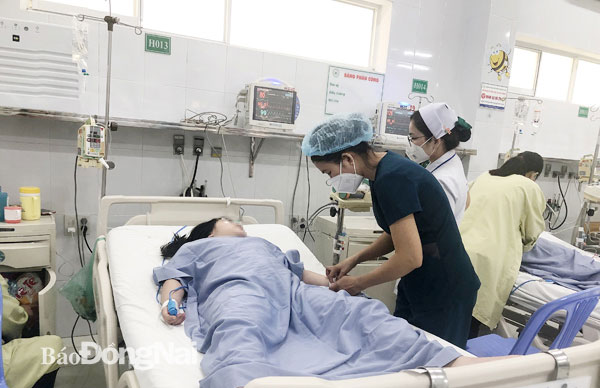 Một ca sốc sốt xuất huyết Dengue điều trị tại Khoa Hồi sức tích cực chống độc - Bệnh viện Nhi đồng Đồng Nai. Ảnh: Mai Liên