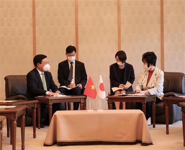 Deputy Prime Minister Pham Binh Minh at a meeting with President of the House of Councillors Santo Akiko.