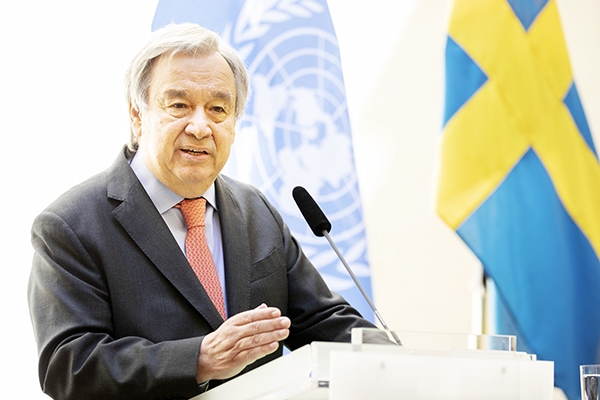 Tổng thư ký LHQ Antonio Guterres phát biểu tại cuộc họp báo ở Stockholm, Thụy Điển, ngày 1-6-2022