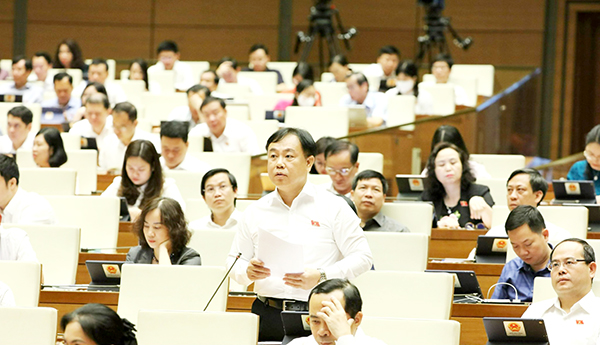 Đại biểu Nguyễn Công Long (Đoàn đại biểu Quốc hội tỉnh Đồng Nai) phát biểu tại phiên thảo luận ở hội trường sáng 13-6