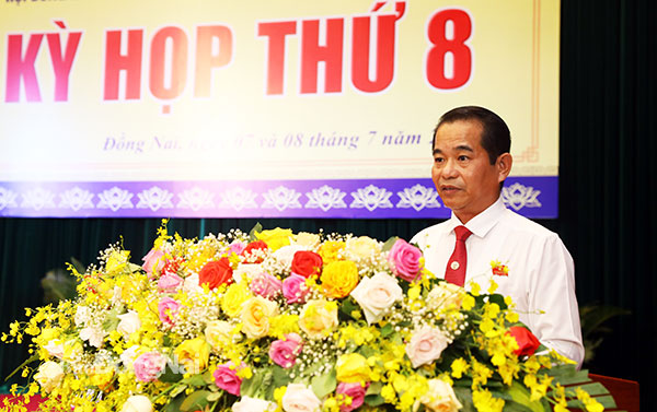 Chủ tịch HĐND tỉnh Thái Bảo phát biểu bế mạc kỳ họp. Ảnh: Huy Anh
