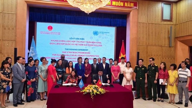 The strategic framework signing ceremony in Hanoi on August 11.