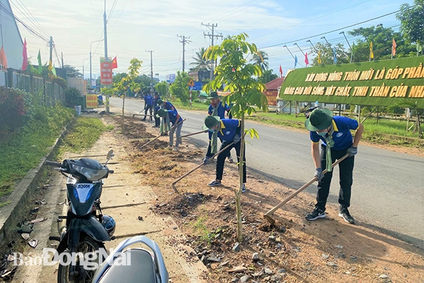 Sinh viên tình nguyện Trường đại học Công nghệ Đồng Nai tham gia vệ sinh đường giao thông tại xã Phú Hòa (H.Định Quán)