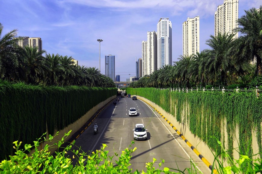 Trees along the Trung Hoa Tunnel impress passengers. (Photo: VNA)