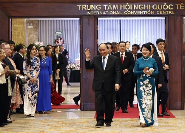 President Nguyen Xuan Phuc and his spouse at the ceremony in Hanoi on August 31.