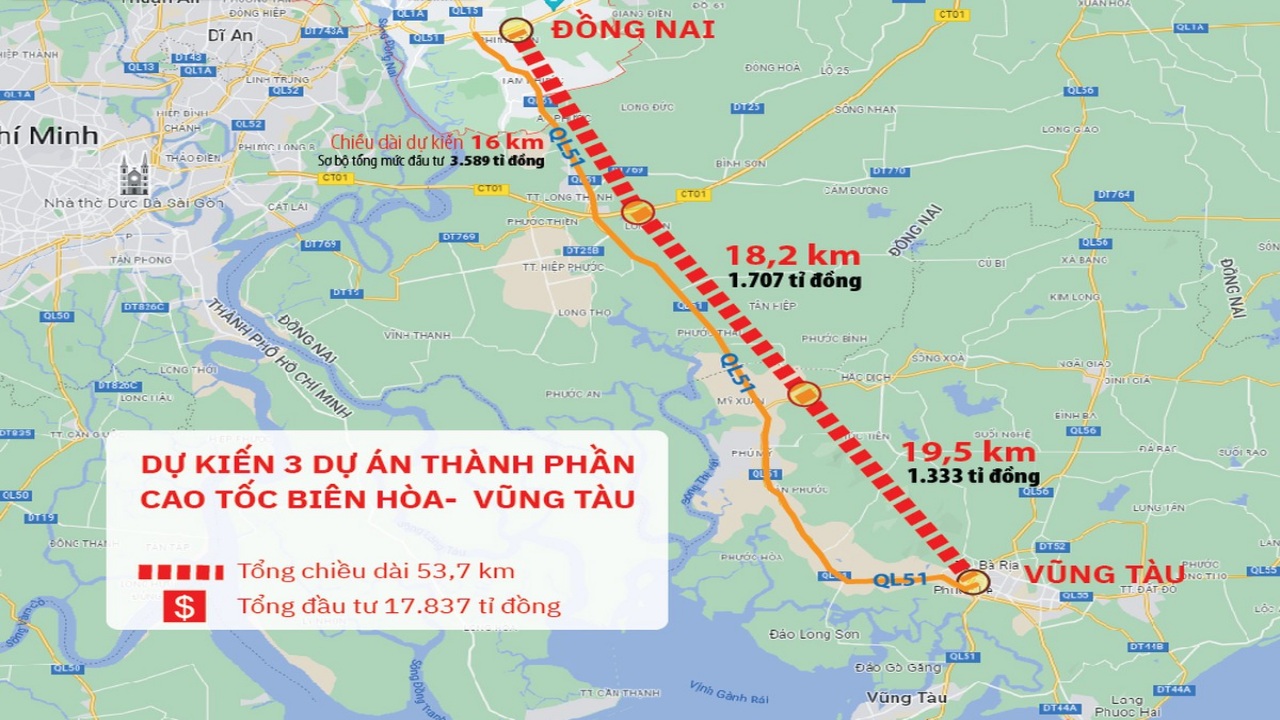 The direction of the Bien Hoa-Vung Tau Expressway