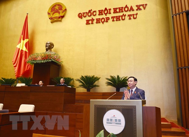 Chủ tịch Quốc hội Vương Đình Huệ phát biểu khai mạc. Ảnh: TTXVN