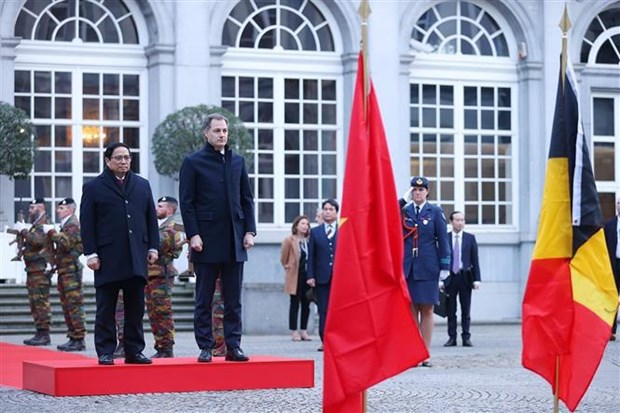 At the welcome ceremony for the Vietnamese leader.