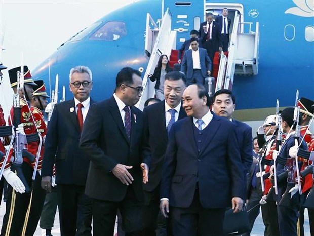 President Nguyen Xuan Phuc (right, first row) at the Soekarno-Hatta International Airport, Jakarta, Indonesia 