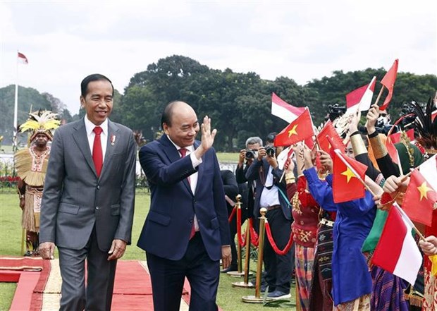 President Nguyen Xuan Phuc is welcomed at the ceremony in Bogor city on December 22.