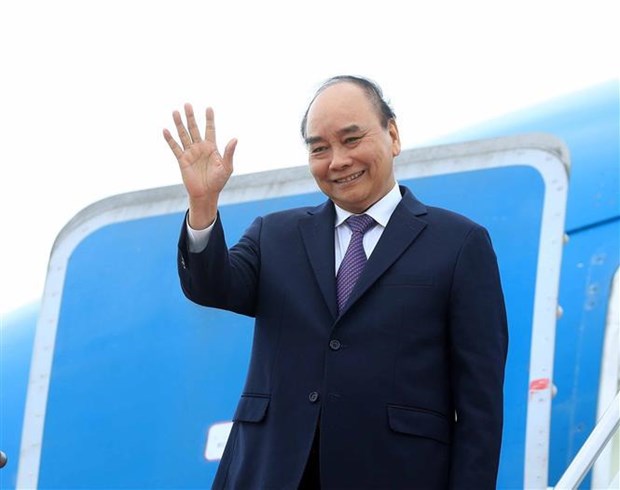 President Nguyen Xuan Phuc at the Soekarno-Hatta International Airport in Jakarta, Indonesia.