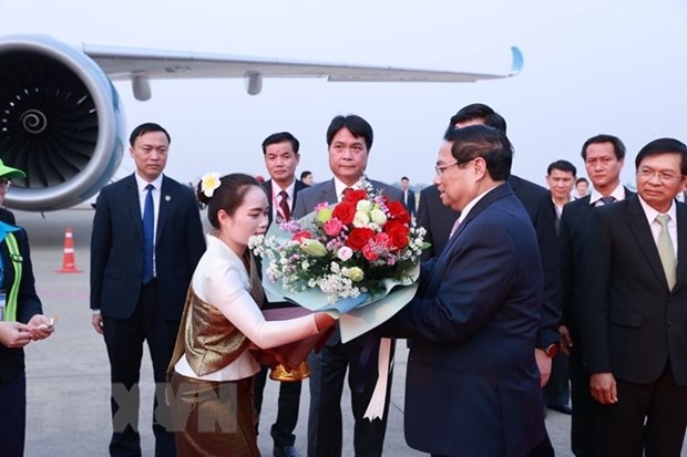 A farewell ceremony held for Prime Minister Pham Minh Chinh at the Wattay International Airport in Vientiane, Laos. 