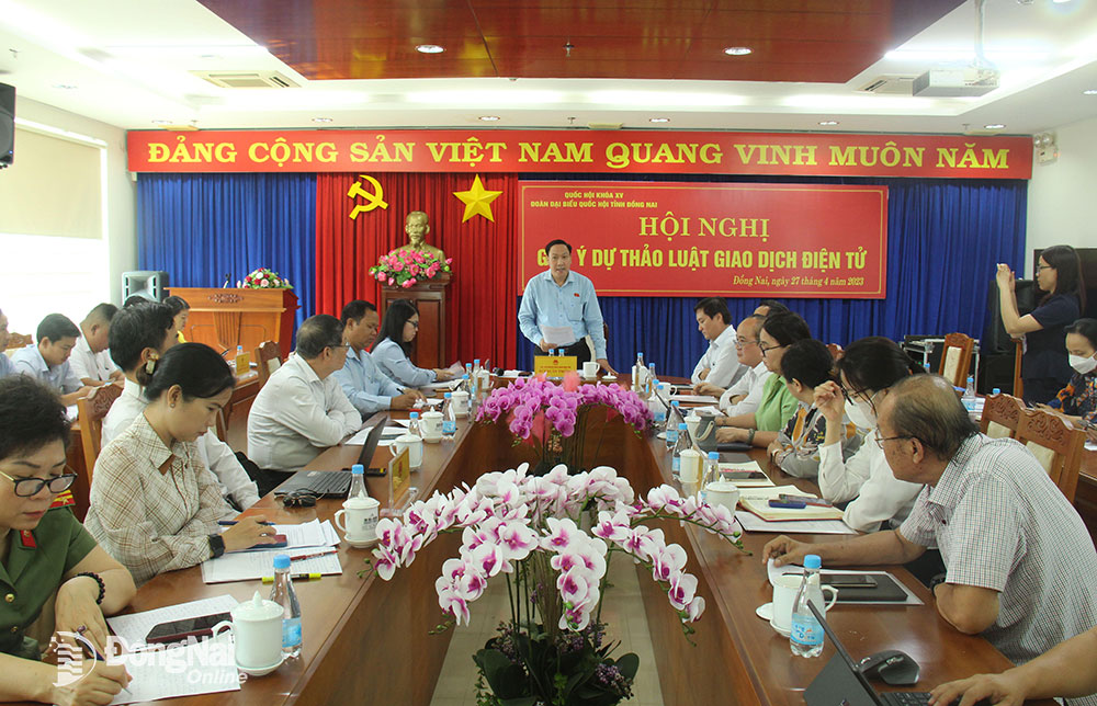 Phó trưởng đoàn chuyên trách Đoàn Đại biểu Quốc hội tỉnh Bùi Xuân Thống phát biểu tại hội nghị. Ảnh: Hải Quân