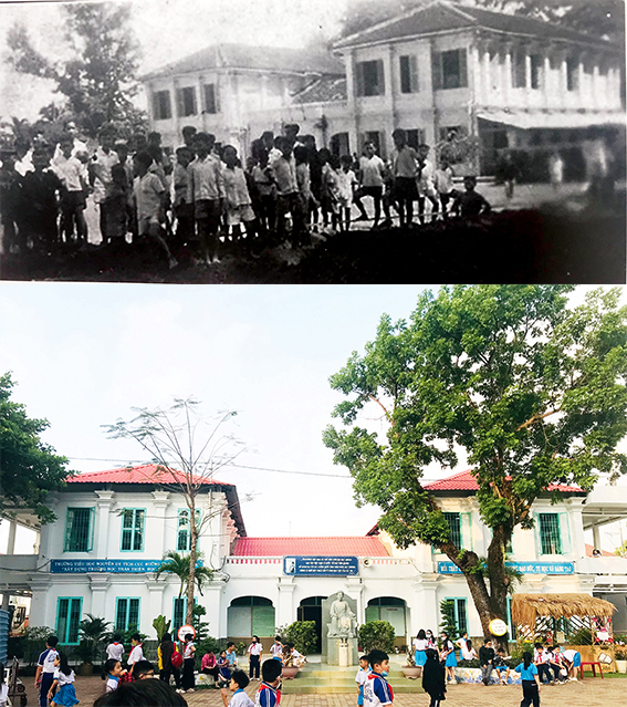 Trường tiểu học Nguyễn Du xưa và nay - ngôi trường tiểu học đầu tiên của Đồng Nai (thuộc P.Quyết Thắng, TP.Biên Hòa). Ảnh: L.VIÊN