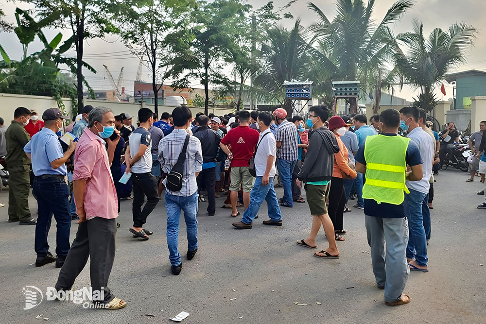 Người dân tập trung đông chờ lấy phiếu hẹn đăng kiểm tại Trung tâm Đăng kiểm xe cơ giới 60-05D (P.Phước Tân, TP.Biên Hòa) sáng 5-5. Ảnh: CTV