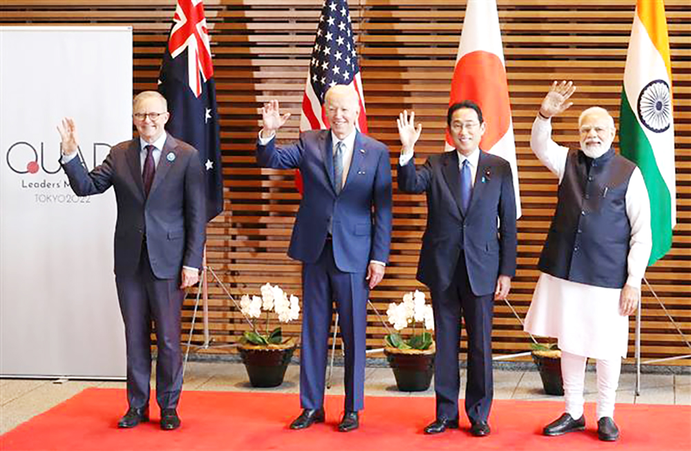 Thủ tướng Australia Anthony Albanese, Tổng thống Mỹ Joe Biden, Thủ tướng Nhật Bản Fumio Kishida và Thủ tướng Ấn Độ Narendra Modi tại hội nghị thượng đỉnh nhóm Bộ Tứ ở Tokyo, Nhật Bản ngày 24-5-2022. Ảnh tư liệu: AFP/TTXVN