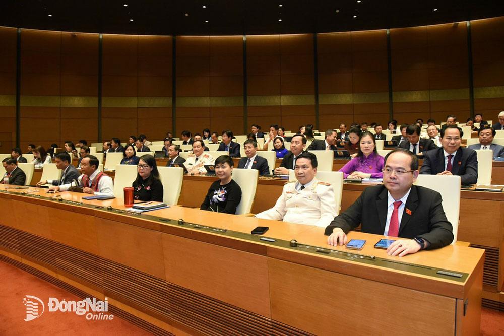 Phó Bí thư Tỉnh uỷ, Trưởng đoàn Đại biểu Quốc hội tỉnh Quản Minh Cường và các đại biểu tỉnh Đồng Nai tại phiên khai mạc