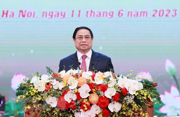 Thủ tướng Phạm Minh Chính phát biểu tại hội nghị. Anh: TTXVN