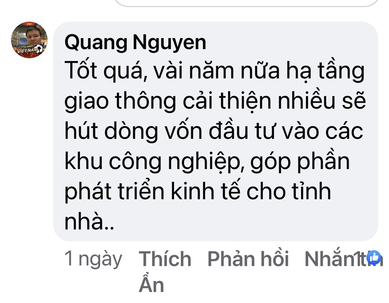 Một bạn đọc bình luận về bản tin Dự kiến ngày 18-6 khởi công đường cao tốc Biên Hòa - Vũng Tàu đăng trên Facebook Báo Đồng Nai ngày 6-6. Ảnh: Kim Liễu